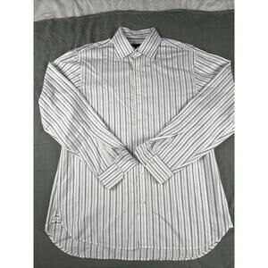 Michael Kors Men's White w/Pink & Blue Striped Dress Shirt Size L Classic Fit
